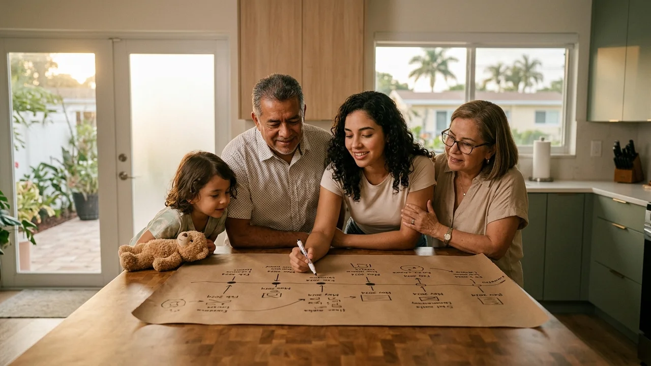 Family in Florida reviewing a timeline for their family-based immigration petition