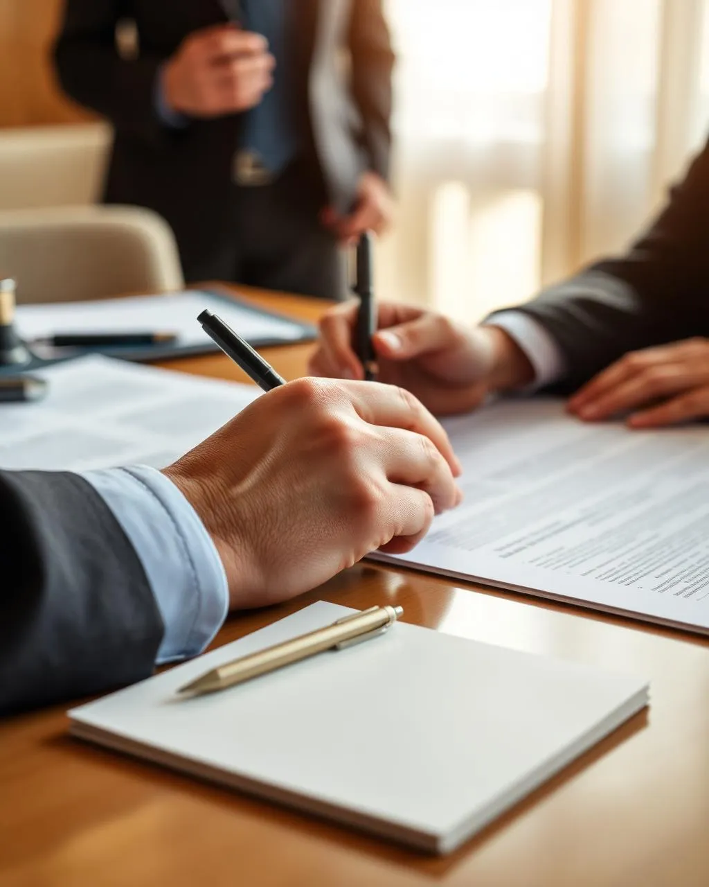 Attorneys reviewing immigration case documents at a conference table