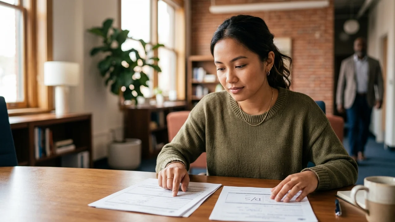 International student reviewing a Form I-20 and I-94 marked duration of status
