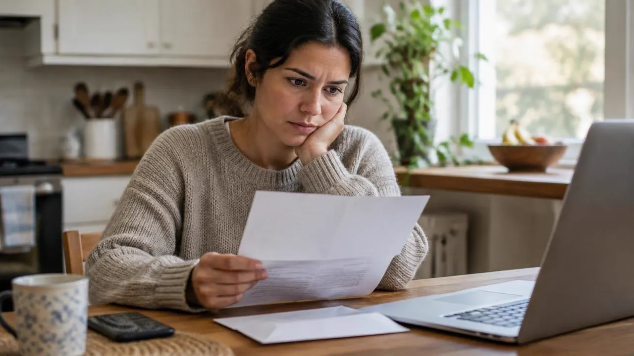 Person at a kitchen table reading an official decision letter